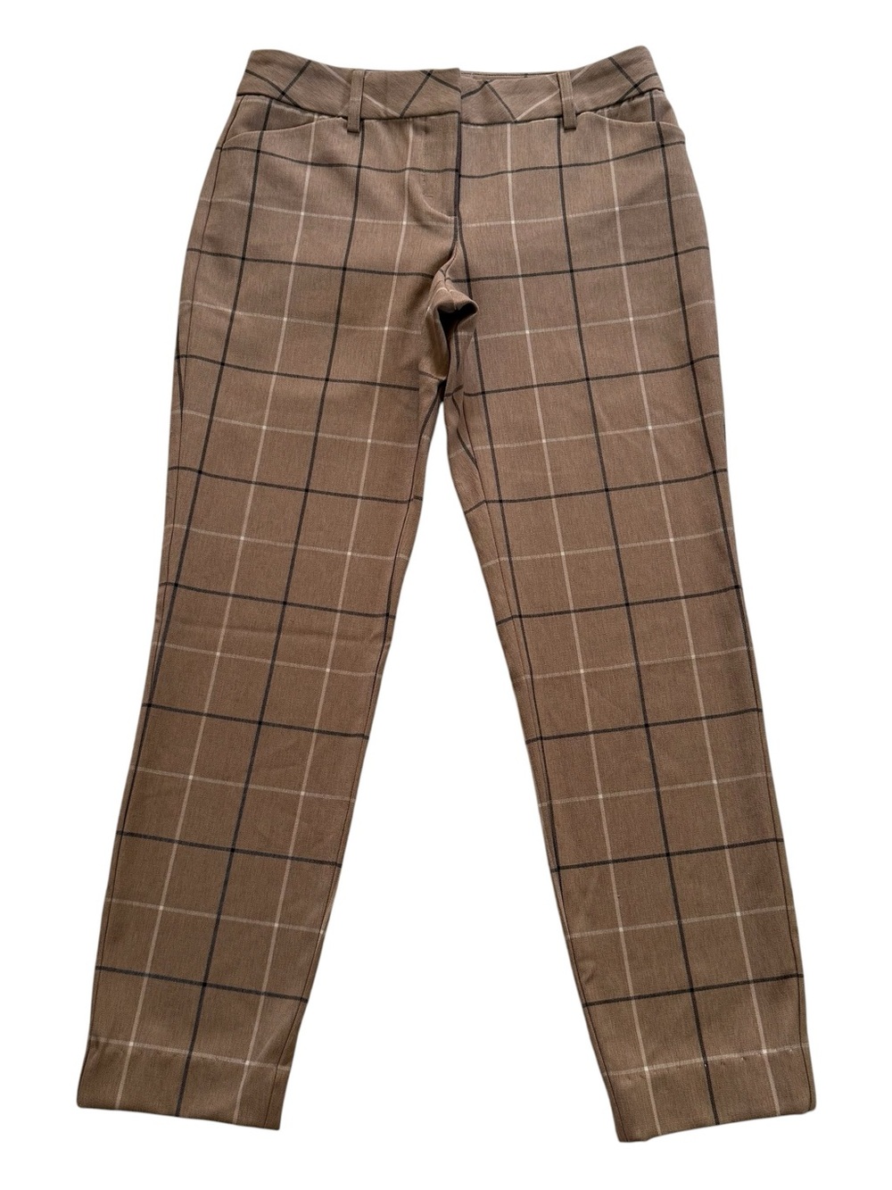 Express Editor Plaid Windowpane Dress Pants Size 00R Tan Business Casual Career
